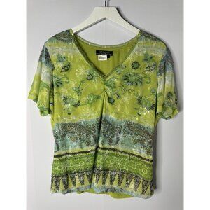 Vtg Mesh Top Y2K Sz L Green Sequin Embroidered Forest Fairy Whimsigoth Ruched